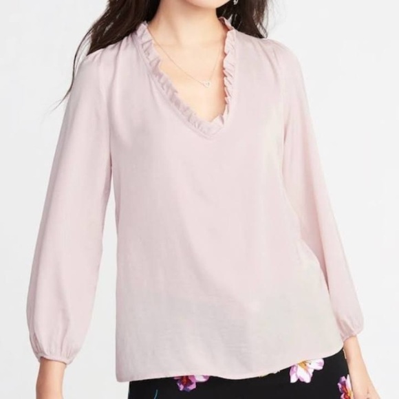 OLD Navy Ruffle Trim Satin Surplus Tunic Top SizeL - Picture 1 of 8